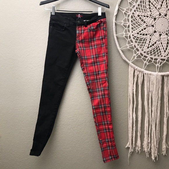 plaid split leg jeans